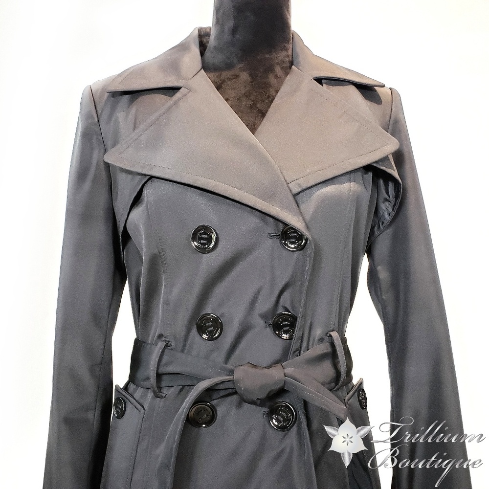 Calvin Klein Black Belted Trench Coat Medium - Picture 3 of 8